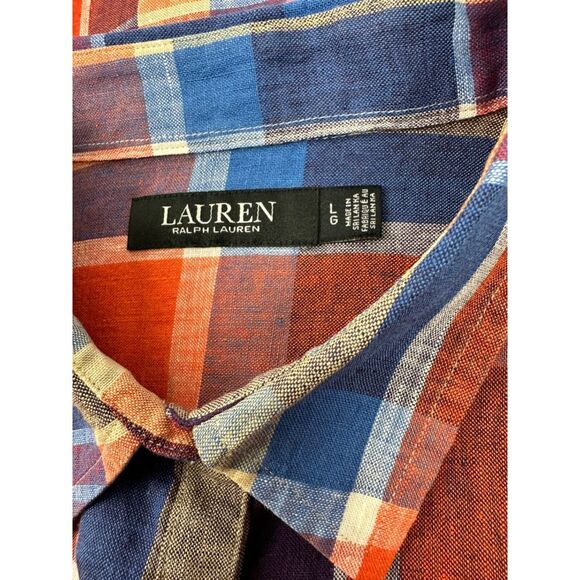 Lauren Ralph Lauren Women's Wide Cropped Gingham Linen Shirt LG - Picture 4 of 6
